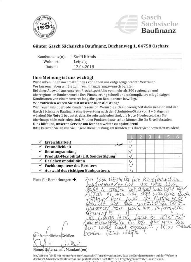Zufriedenheits-Zertifikat von Steffi Kirmis