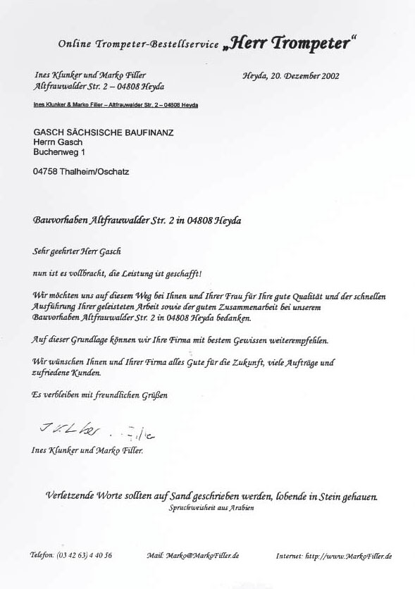 Referenzschreiben I. Klunker und M. Filler