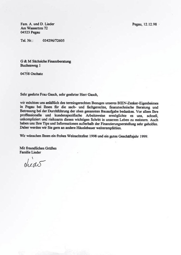 Referenzschreiben Familie Lieder