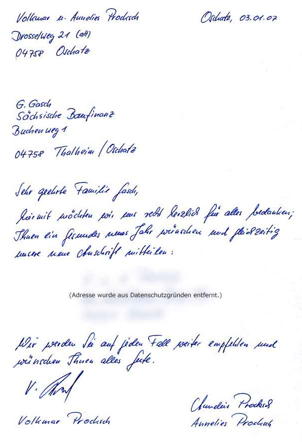 Referenzschreiben Familie Procksch