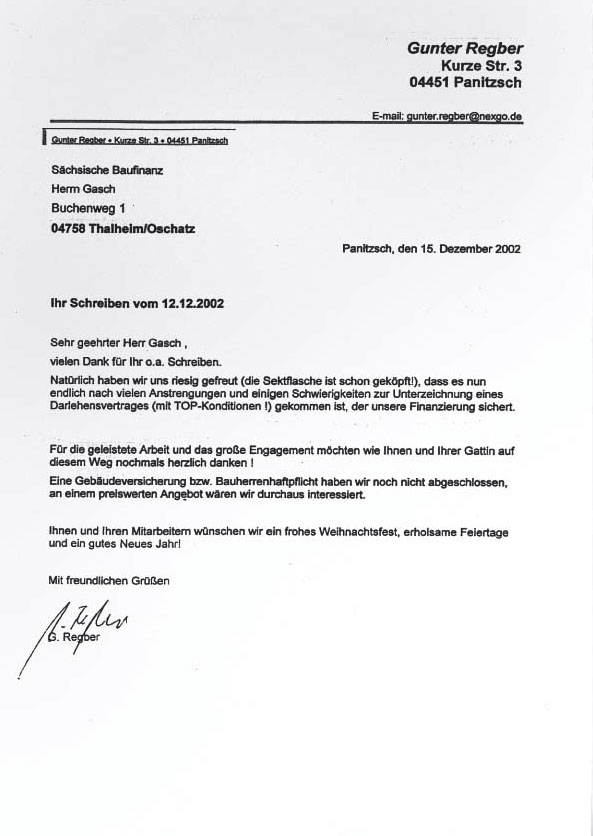 Referenzschreiben Familie Regber