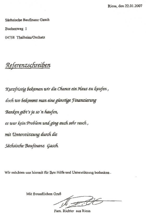 Referenzschreiben Familie Richter