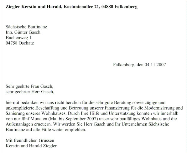 Referenzschreiben Familie Ziegler